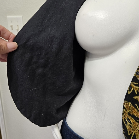 Vntg Passports Gold /Black Beaded Open Evening Jacket L - Picture 8 of 15